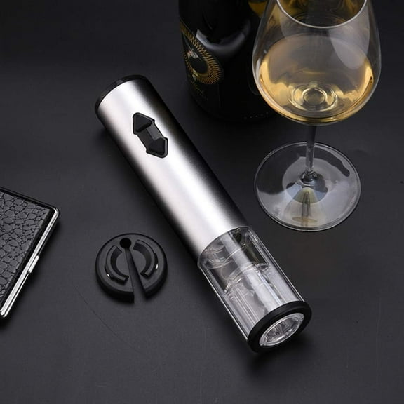 Electric Automatic Cordless One Touch Wine Opener Battery-Operated Corkscrew Foil Cutter, Silver