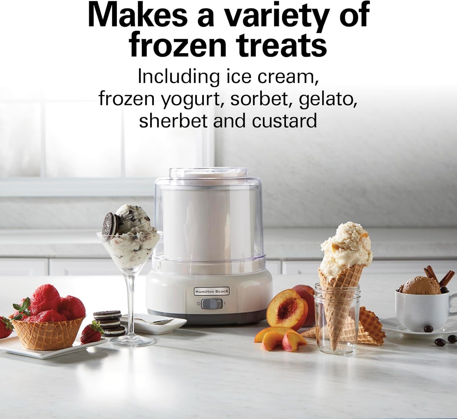 Electric Automatic Ice Cream Maker, Frozen Yogurt, Sorbet, Custard, 1.5 quart, White (68880)