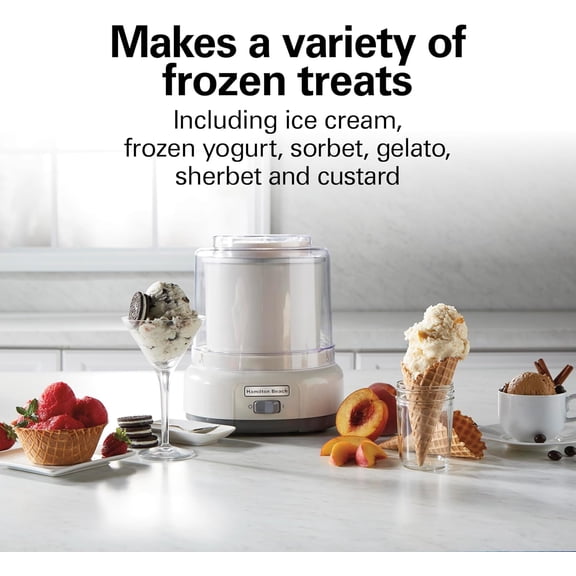 Electric Automatic Ice Cream Maker, Frozen Yogurt, Sorbet, Custard, 1.5 quart, White (68880)