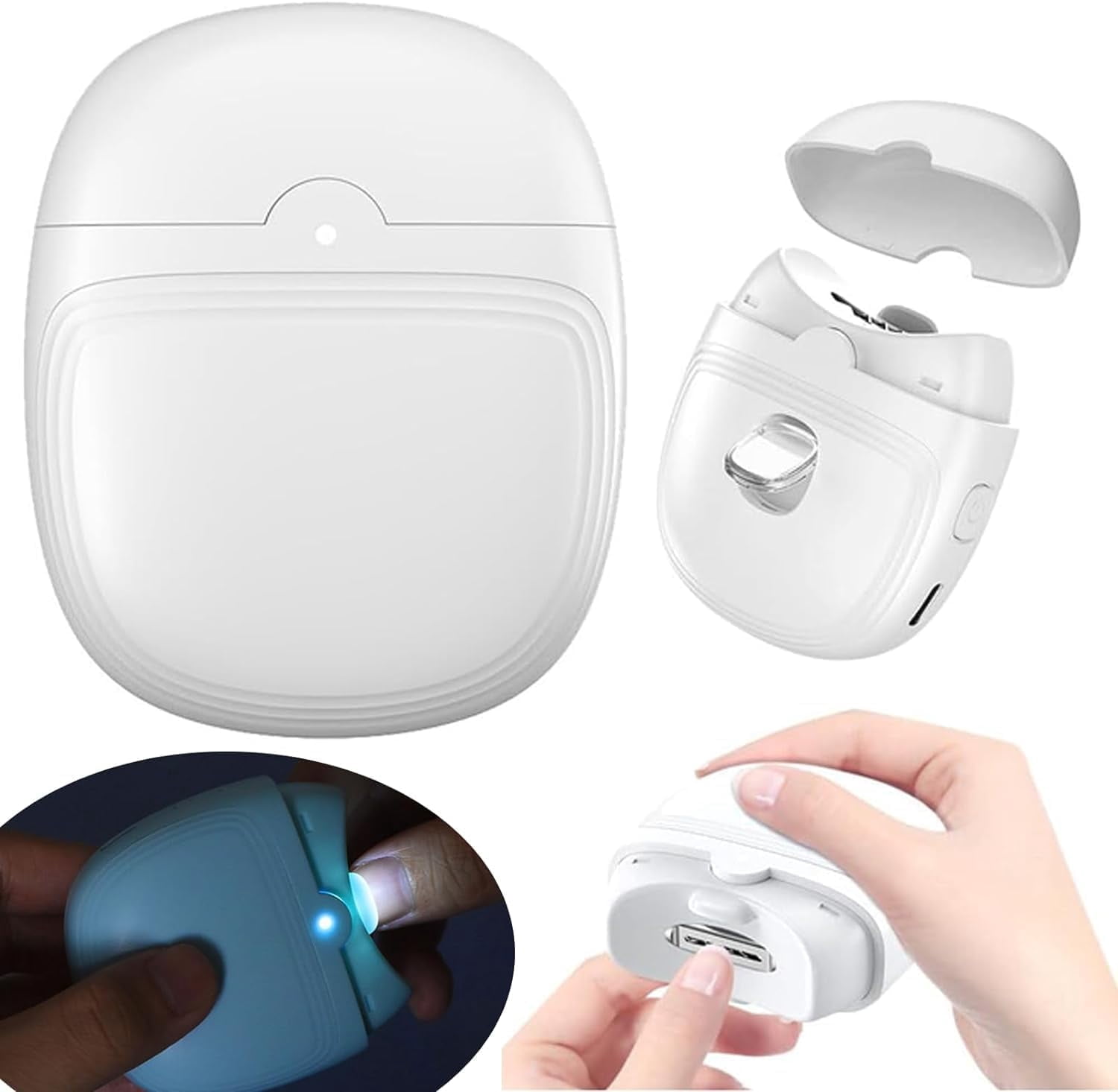 Electric Automatic Nail Clipper, Electric Nail Trimmer with Light & 2 Speeds, Fingernail Cutter USB Rechargeable Nail Trimmer for Seniors and Adults (White)