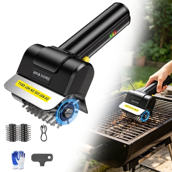 Electric BBQ Grill Brush, 180° Adjustable Head, 3-Speed Motor Grill Cleaner, 90-Min Runtime Rechargeable BBQ Scrubber Tool for Grates & Griddles, Stainless Steel Roller Brush Kit
