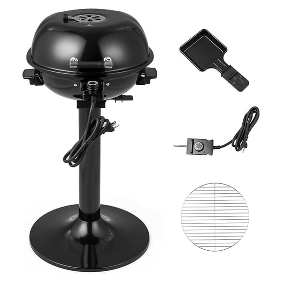 Electric BBQ Grill Portable, 15" Metal Rack Grill, Temperature Control, Grease Collector, Outdoor Camping Tailgating Grill - Black