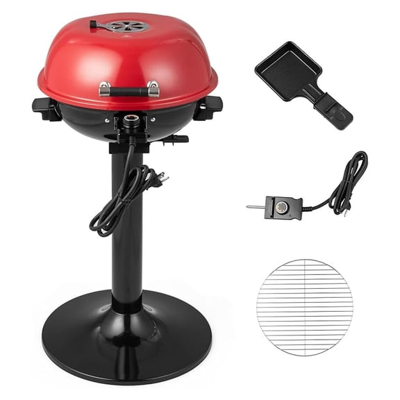Electric BBQ Grill, Portable Grill with Rack, Temperature Control, Grease Collector, Outdoor Grill for Camping & Tailgating - Red