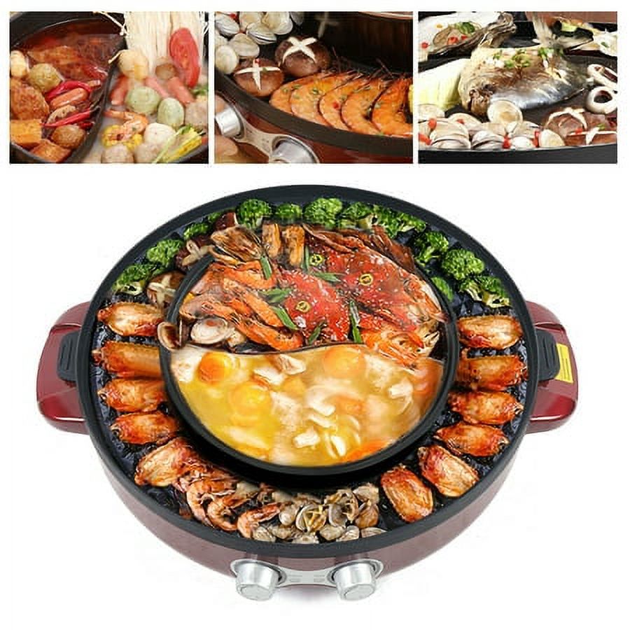 Electric BBQ Hot Pot Grill Combo, 2 in 1 Smokeless Grill Hot Pot + BBQ Grill Pot 110V Household