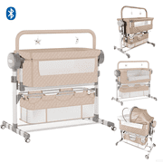 Electric Baby Bassinet&Bedside Sleeper,Rocking Crib with Bluetooth for Infant,Unisex,Khaki