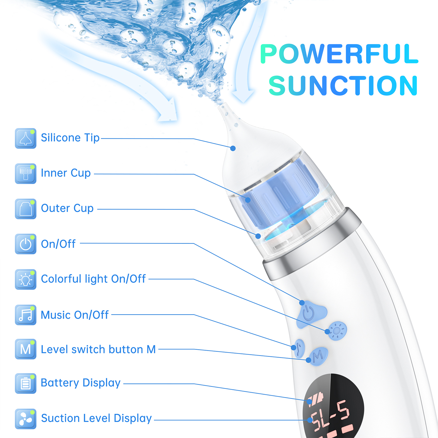 Termichy Electric Nose Sucker For Babies - 9-Level Adjustable Nasal Aspirator With Night Light