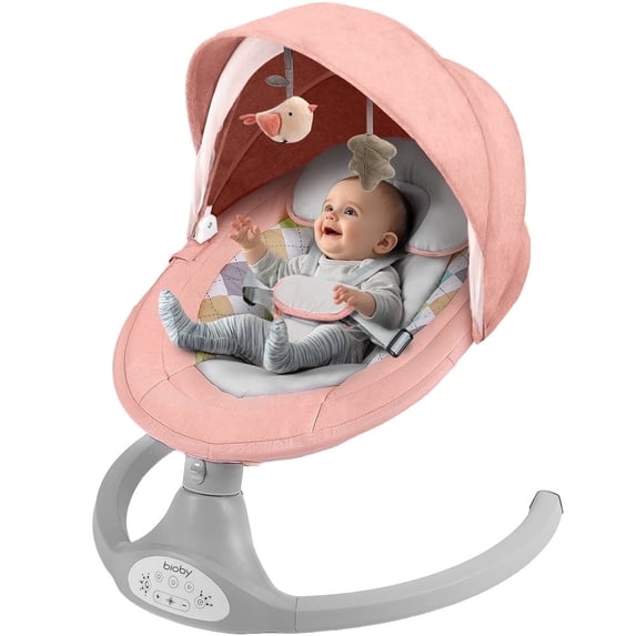 Electric Baby Swing, Caveen Infant Swing Rocker with Remote Control, 5 Sway Speeds, Bluetooth Music, Pink