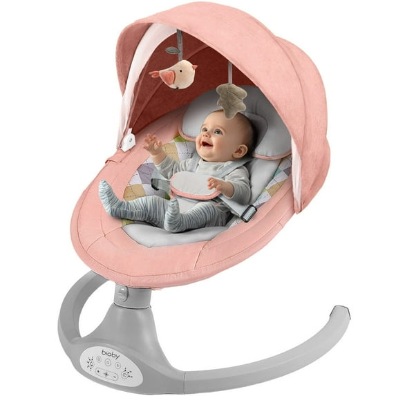 Electric Baby Swing, Bioby Infant Swing Rocker with Remote Control, 5 Sway Speeds, Bluetooth Music, Pink