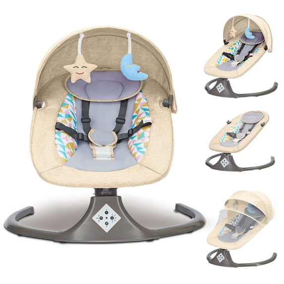 Electric Baby Swing, Caveen Infant Swing Rocker with Remote Control, 5 Sway Speeds, Bluetooth Music, Grey