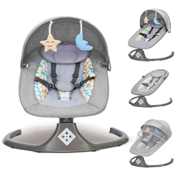 Fashionsmile Electric Baby Swing, Caveen Infant Swing Rocker with Remote Control, 5 Sway Speeds, Bluetooth Music, Grey