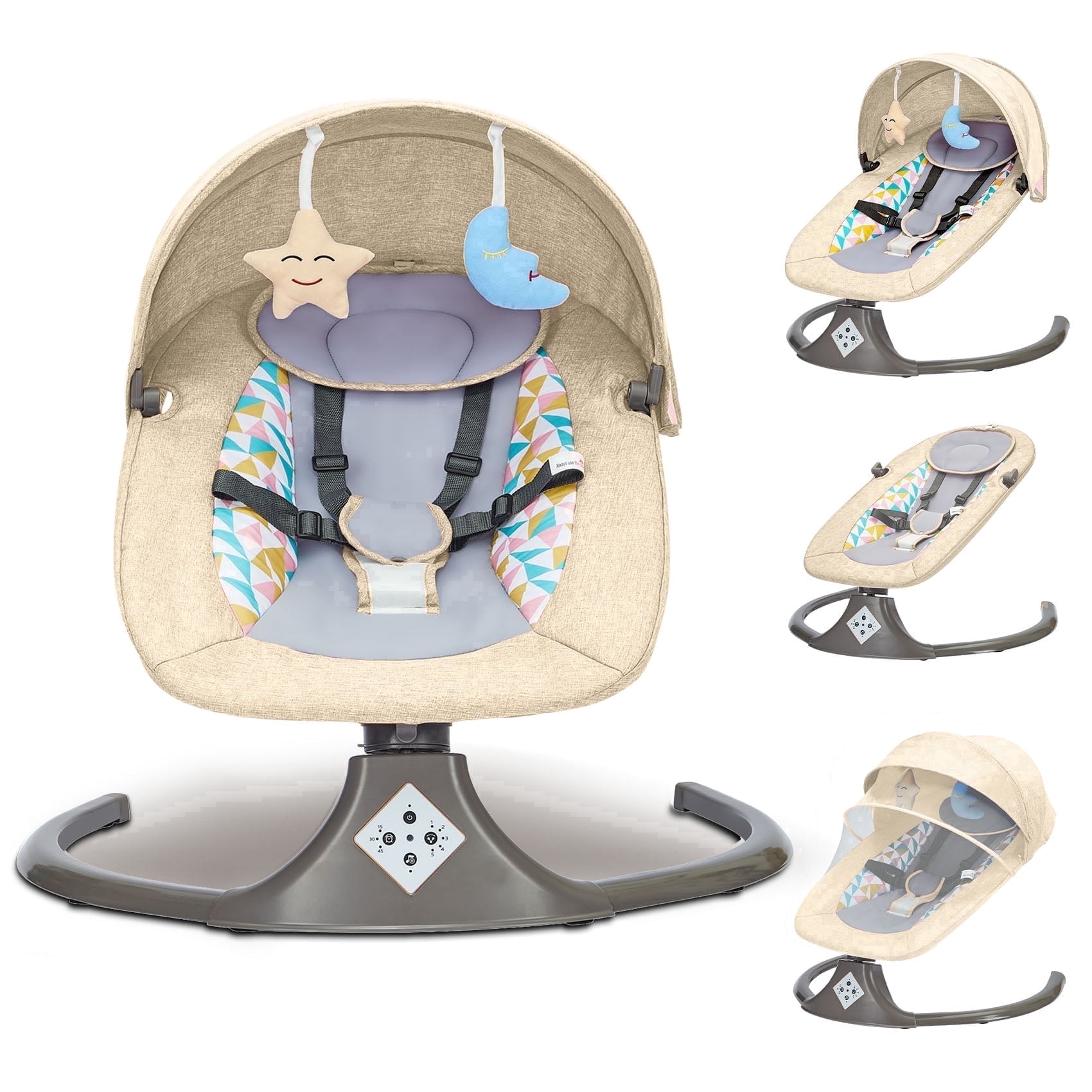 Electric Baby Swing, Caveen Infant Swing Rocker with Remote Control, 5 Sway Speeds, Bluetooth Music, Grey