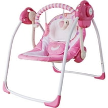 Electric Baby Swing for Infants,Comfort Rocking Chair with Intelligent Music Vibration Box,Soothing Portable Swing Load Resistance: 6-25 lb, Applicable Object: 0-9 Months for Infants Pink