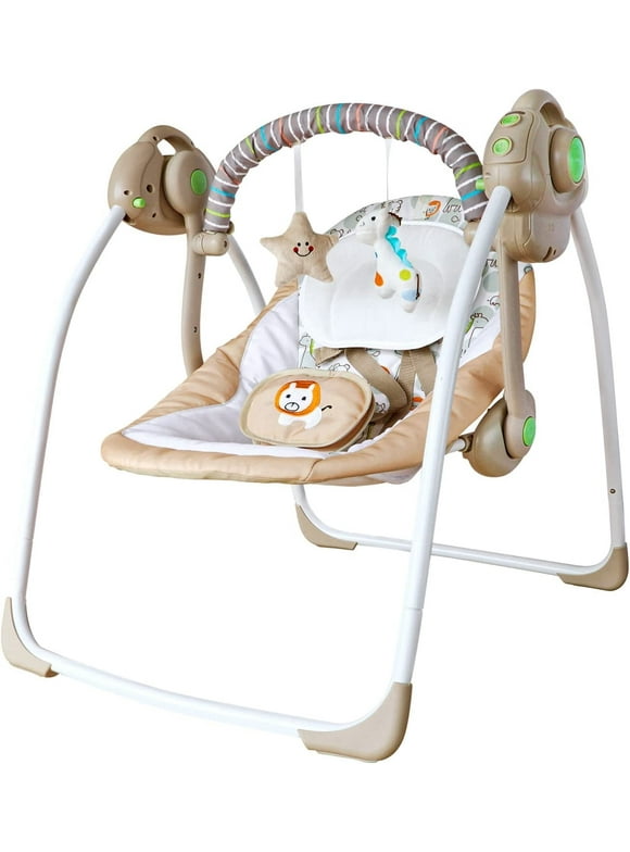 Electric Baby Swing for Infants, Baby Portable Swing with Intelligent Music Vibration Box, Load Resistance: 6-25 lb, Applicable Object: 0-9 Months for Infants Khaki