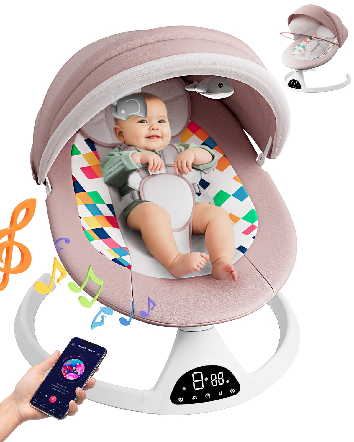 Electric Baby Swing for Infants Baby Rocker for Infants with 5 Speeds 10 Lullabies Adapter Battery Operated Indoor Outdoor Use Remote Control