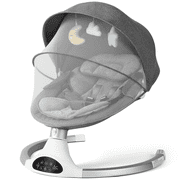 Baby Swing for Infants - Electric Infant Swing with 3 Swing Speeds and 10 Lullabies, Portable Indoor Baby Rocker, Touch Screen and Remote Control, Grey