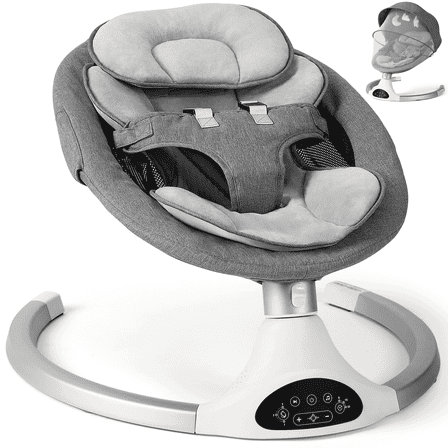 Baby Swing for Infants - Electric Infant Swing with 3 Swing Speeds and 10 Lullabies, Portable Indoor Baby Rocker, Touch Screen Control and Remote Control, Bluetooth, Grey