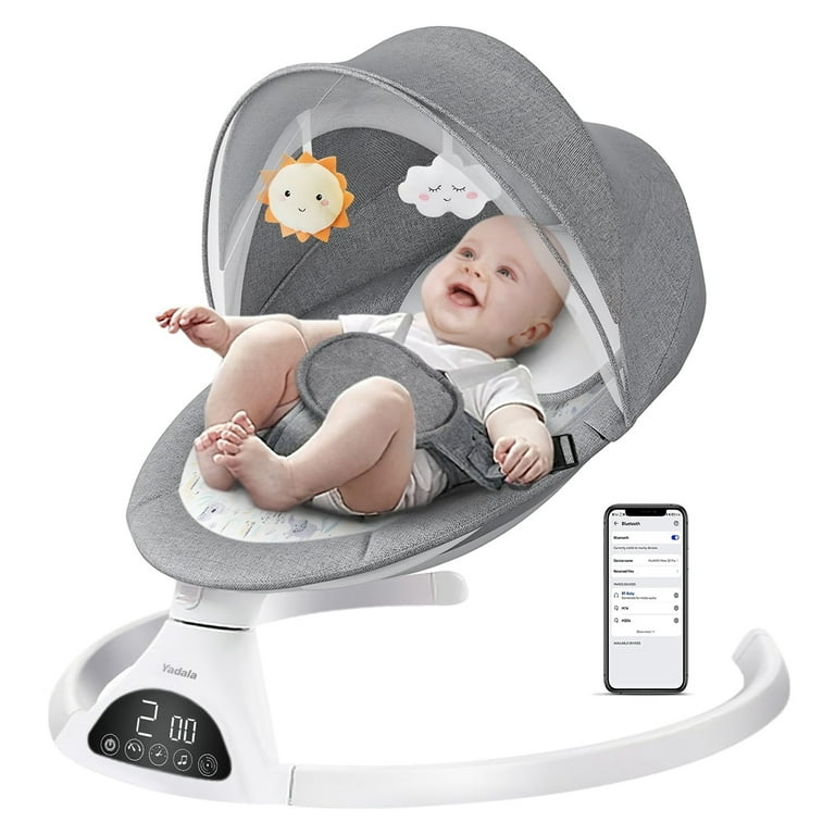 Electric Baby Swing for Infants, Bluetooth Swing Baby Bouncer Baby Rocker  with Intelligence Timing, Gray