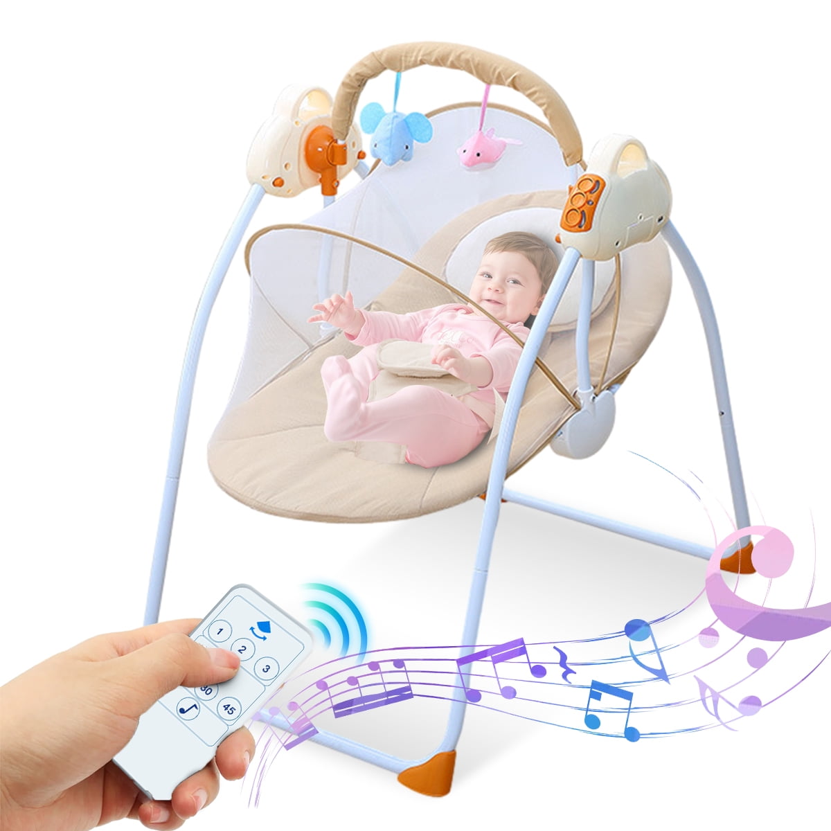 CARO-Balancim elétrico inteligente para bebês, espreguiçadeira bluetooth,  balanço de sincronismo ajustável, bebê de cinco engrenagens - AliExpress