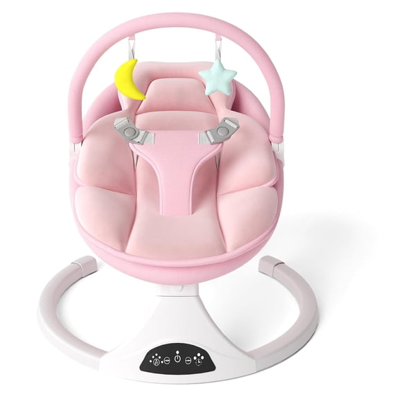 Electric Baby Swing with Remote Control, 5 Natural Motion Speeds, Detachable Seat Pad, Portable Infant Swing for Indoor/Outdoor Use (Pink)