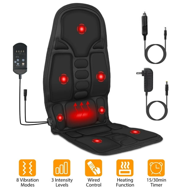 iMounTEK Heated Back Massager, Car Seat Cushion, 8 Vibration Modes, 3