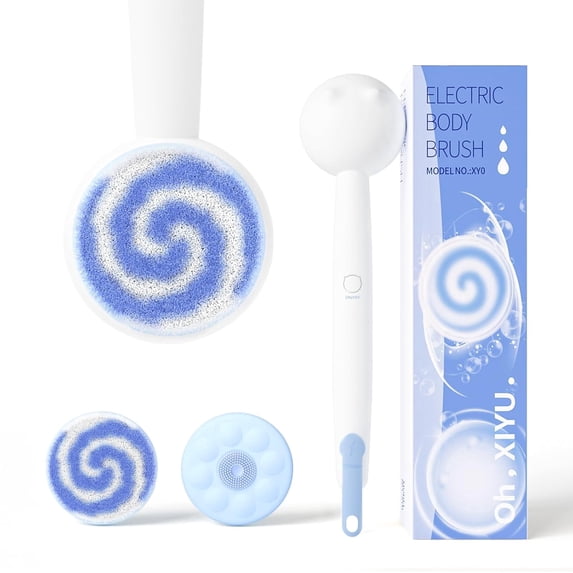 HiBig Waterproof Rechargeable Cleansing Massaging Shower & Bath Brush with 2 Heads