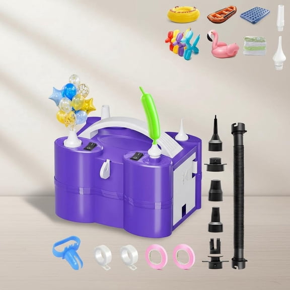 Electric Balloon Pump, 3-in-1 Portable Air Blower Machine with Dual Motor and Nozzle for Latex, Foil Balloons, Swimming Rings and Air Beds