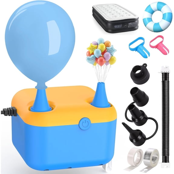 Electric Balloon Pump,6 in 1 Balloon Air Pump with Extension Tube Balloons Inflator Deflator Balloon Blower Machine Balloons Party Decoration Pool Floats Air Mattress Inflatables&Vacuum Bags
