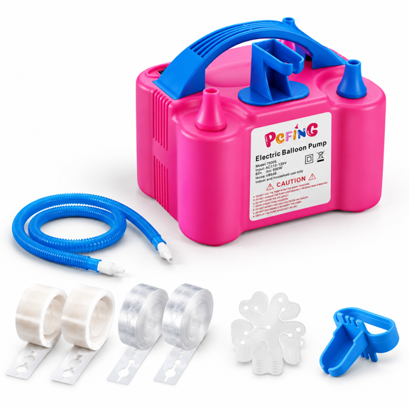 Electric Balloon Pump, Rose Red, 4-in-1 with Triple Inflating Ports, Includes Arch Strip Kit