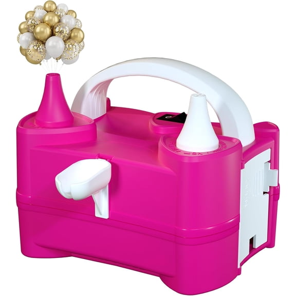 Electric Balloon Pump for Party Decorations  Portable Inflator, Auto Shutoff, Air Dual Nozzle Rose Red 110V 600W 