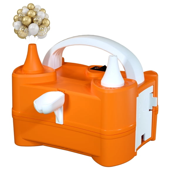 Electric Balloon Pump for Party Decorations Portable Inflator, Auto Shutoff, Balloon Air Pump Dual Nozzle Orange 110V 600W