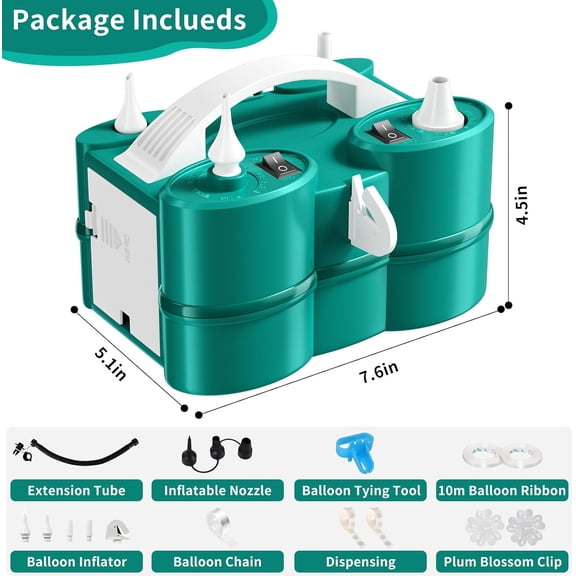 Electric Balloon Pump with 10 Green White Heart Balloons - 3-in-1 Portable Pump for Party Supplies