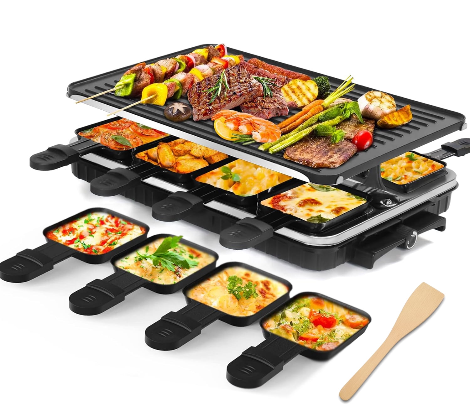 Electric Barbecue Grill, Indoor Raclette Table Grill Smokeless 2 in 1 Electric Griddle Nonstick