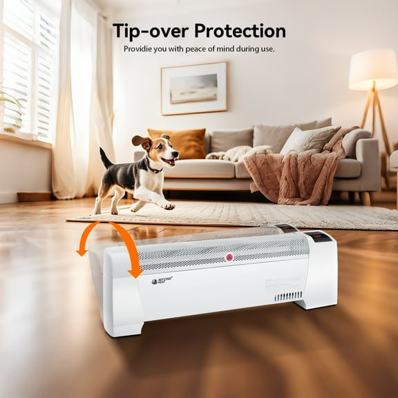 Electric Baseboard Heater, 1500W Convection Heater with Adjustable thermostat and Overheat Protection, Slient Operation Heater for indoor use, White