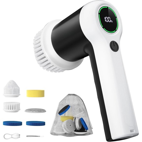 Electric Bathroom Cleaning Brush, Cordless Spin Full IPX7 with 6 Replaceable Brush Heads for Bathtub/Kitchen/Window/ Cleaning -SD-CTB02