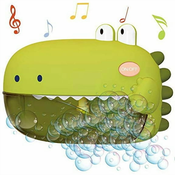 Electric Bathtub Bubble Machine,Kids Cute Cartoon Animal Dinosaur Bubble Blower Machine Alligator Bubble Maker Bath Toy with Music and Vacuum Suction Cups (Green)