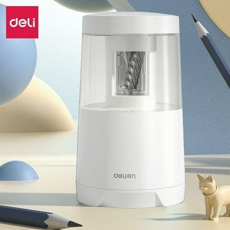 Electric & Battery Pencil Sharpener, Automatic with Adjustable Thickness, White