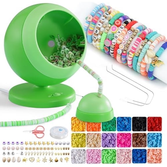 Electric Bead Spinner, 4500 PCS Clay Beads for Necklaces and Bracelets, Beginner Bracelet Making Kit for Jewelry Making, DIY Arts and Crafts Birthday Gifts(Green)