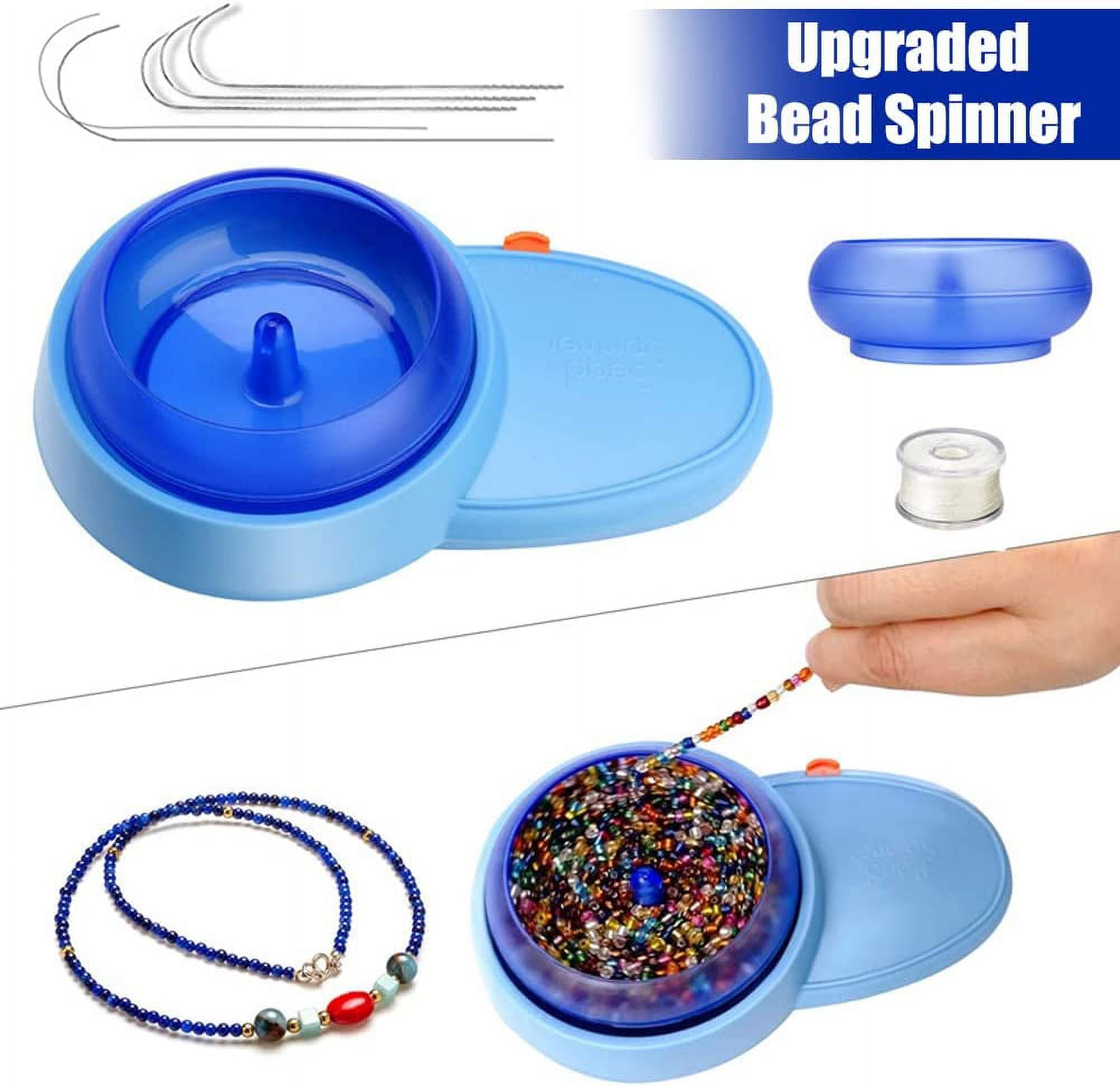  Electric Bead Spinner for Jewelry Making, Adjustable Speed  Beading Bowl Spinner Kit with 3 Large Eye Curved Needles and 2 Elastic  String for DIY Making Waist Beads, Bracelets or Necklaces