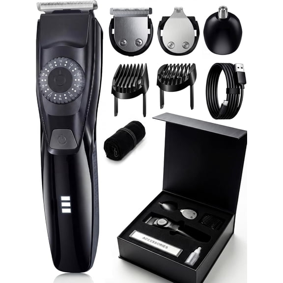 Electric Beard Trimmer for Men with Wide Blade, Multi-Series Clipper, Waterproof, USB-C Charging, Includes Soft Pouch and Gift Box