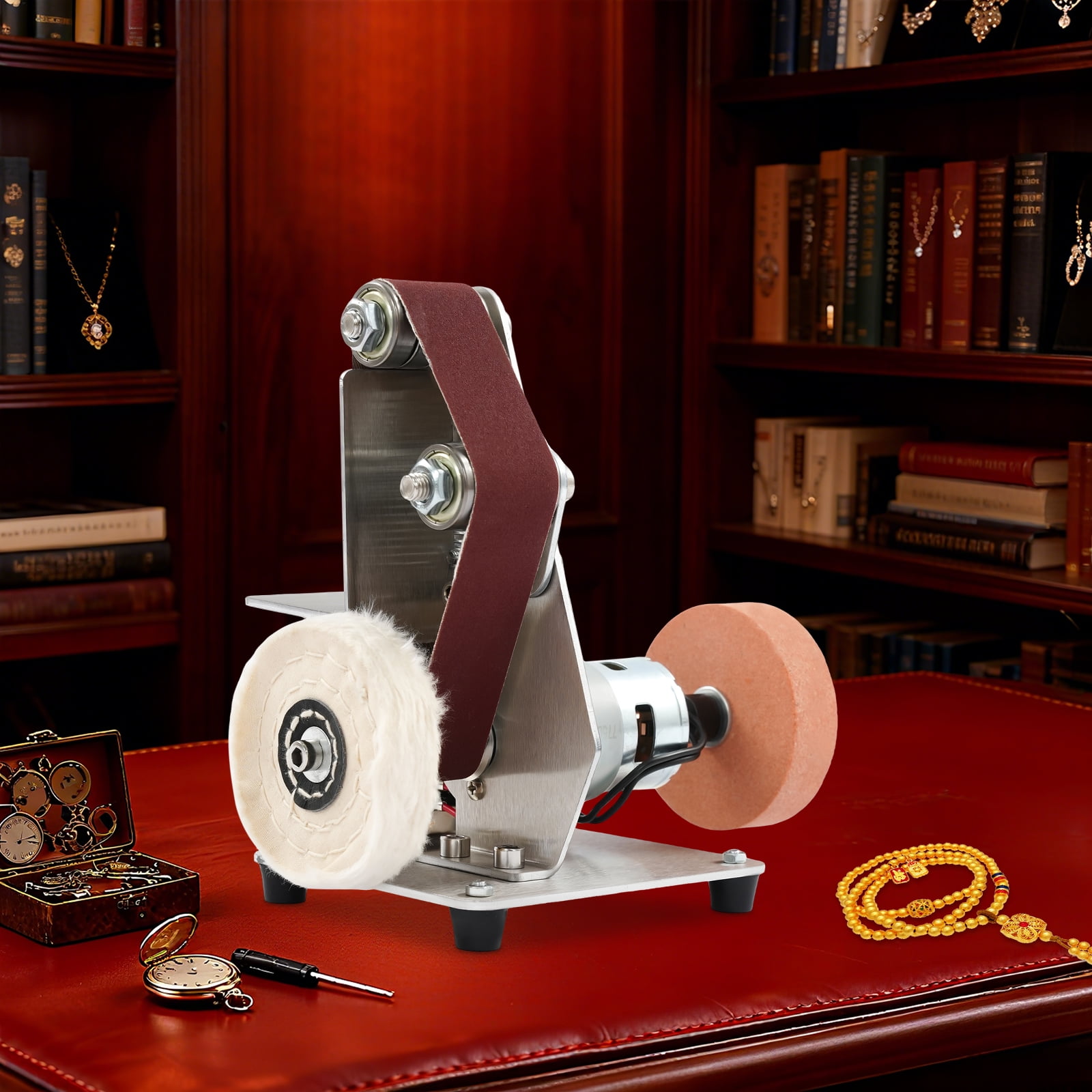 Electric Bench Grinder, All-Copper Motor with Forward/Reverse Switch, Includes 20 Belts and Wheels, Perfect for Metal Grinding and Knife Making