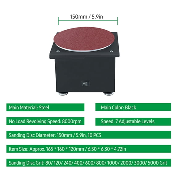 Electric Bench Sander Mini Electric Bench Disc Sander 7 Variable Speed Sharpener 10 Sanding Discs Polishing Grinding Machine Wood Metal Acrylic Stone Hobbyists Professionals
