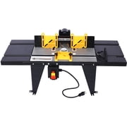 Electric Benchtop Router Table Woodworking Tool, Aluminum Table with Steel Extension Wings, Retractable Guard & Miter Gauge, Fits Routers up to 6 Base Plate, Black