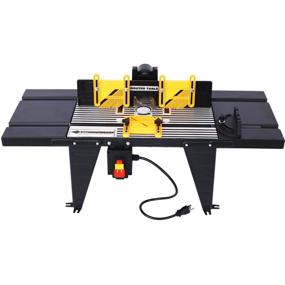Electric Benchtop Router Table with Extension Tables for Woodworking, Aluminum Alloy & Steel, Black, 34x13.5x16 inches