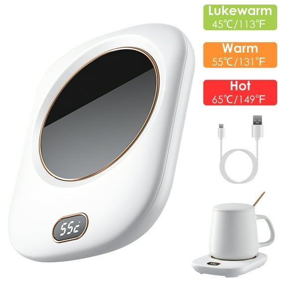 Electric Beverage Warmer Heating Plate for Desk with 8H Auto Shut off 3 Temperature Setting, Portable Beverage Cup Heater for Coffee Tea Water White