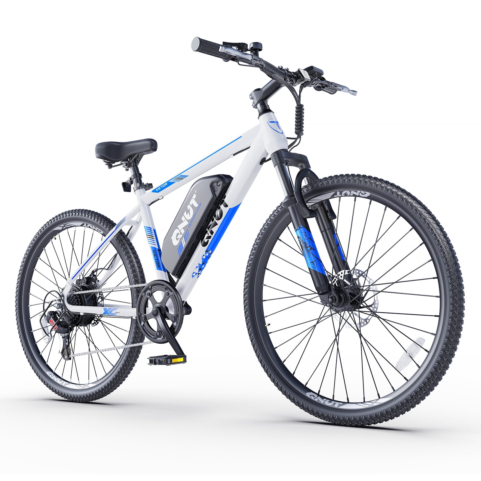 Electric Bicycle for Adults -QNUT Victor 4.0 , 350W, 26 inch, 21-Speed, 40 mile Range,3 Modes, Smart LCD, Dual Disc Brakes, UL 2849 Certified Black-Red