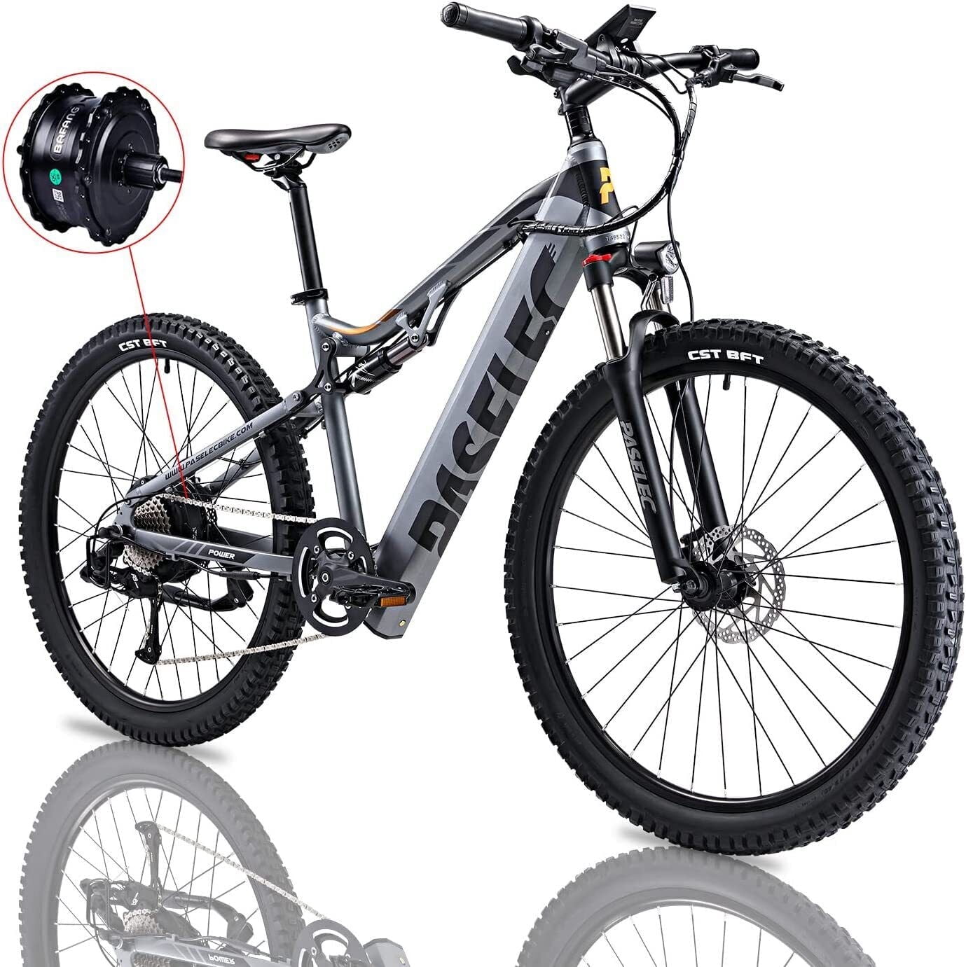 Electric Bicycle Mountain for Adult 27.5 In. Hydraulic Brakes, 500W with 13 Ah Removable Lithium Battery Moped Cycle, Full Suspension E-MTB, Professional 9 Speed Gears BAFANG Motor