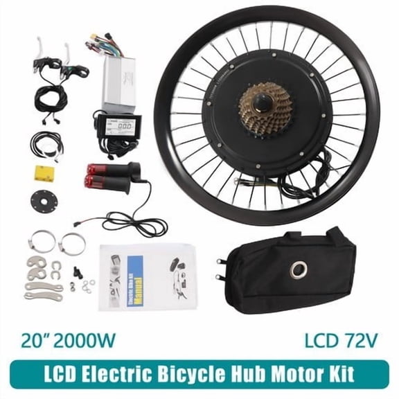 Electric Bicycle Wheels, 20" 72V 2000W Rear Wheel Electric Bike Kit with LCD Display, Complete E-Bike Conversion Kit, DIY Motorized Bicycle Wheel Set, Aluminum Alloy Rim, Bike Accessories