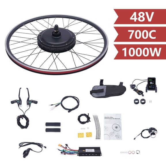Electric Bicycle Wheels, Complete Conversion Kit, 5-Speed Gear, Cruise Function, Brake Lever Safety, Aluminum Alloy Frame, Ideal for Commuting
