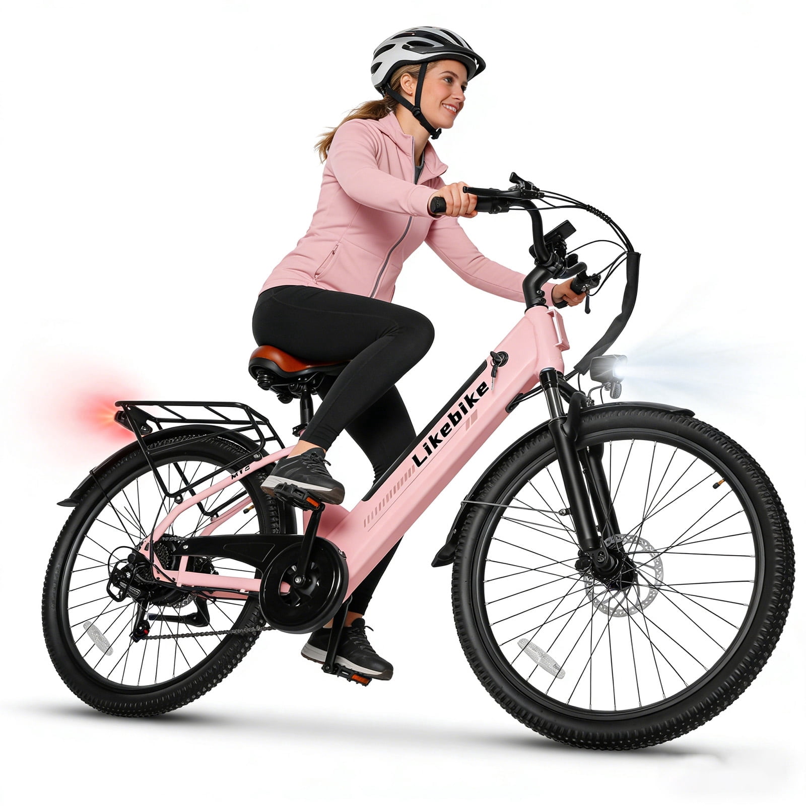 Electric Bicycle for Adults, 1500W Motor E Mountain Bike, 26in 45Miles 28MPH 7 Speed Commuting ebike,E-bike UL2849, Pink