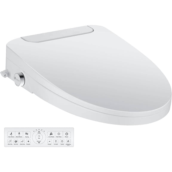 Electric Bidet Toilet Seat, Elongated, Warm Water with Air Dryer, Heated Seat and Slow Close Lid, Front and Rear Wash, LED Nightlight, Wireless Remote, White